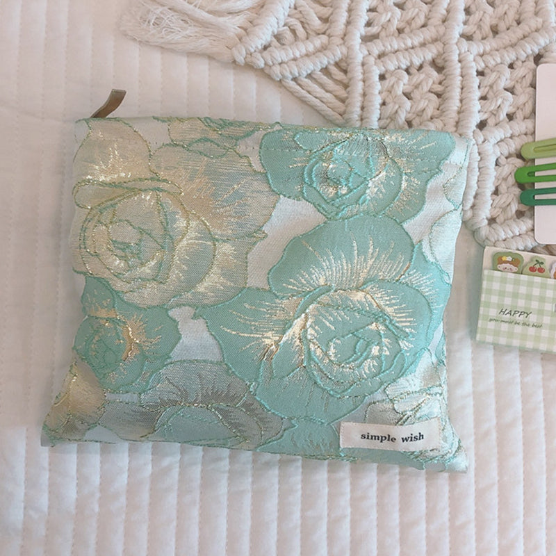 456 Rose Flower Gold Silk Jacquard Makeup Bag Travel Toiletry Organizer Small Size Cosmetic Pouch 456 Rose Flower Gold Silk Jacquard Makeup Bag Travel Toiletry Organizer Small Size Cosmetic Pouch